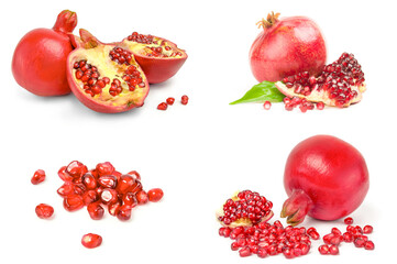 Collage of pomegranates isolated on a white background