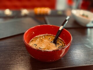 Japanese soups in red plates