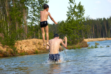 splashing water in the lake in nature entertainment