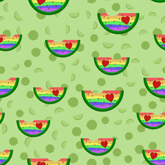 LGBT seamless pattern watermelon rainbow with heart