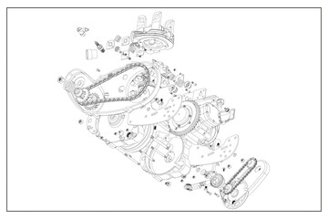 Obraz premium 3D design of a motorcycle engine with exploded view.