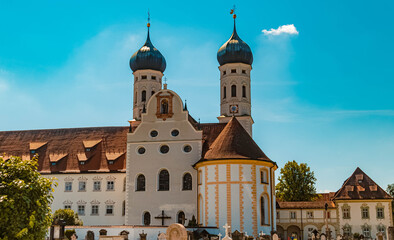 Naklejka premium Beautiful summer view at Benediktbeuren monastery, Bavaria, Germany
