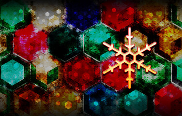 Snowflake icon abstract 3d colorful hexagon isometric design illustration background