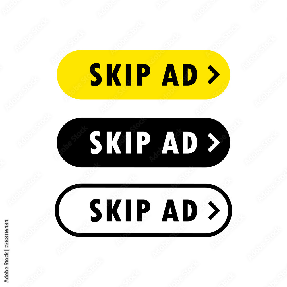 Poster set of skip ad button. stop advertisement. skip or stop ad button. vector on isolated white backgrou