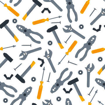 Seamless pattern with different work tools. Repair, renovation concept