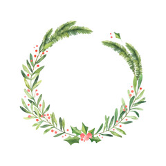 Watercolor vector illustration. Pre made Christmas frame. Perfect for invitations, greeting cards, prints, packaging and more. Merry christmas and happy new year