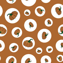 Pumpkin Theater pumpkins in white circles seamless vector repeat surface pattern design