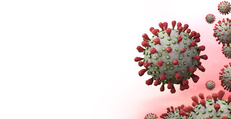 Red 3d flu virus infection closeup with copy space