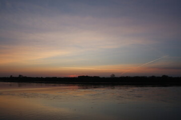 Sunset on the river, Vistula, Poland.