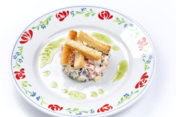 meat salad on the white background