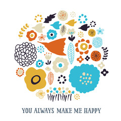 手書きの北欧風花のイラスト