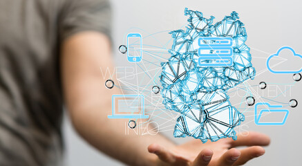 Abstract of germany map network in hand