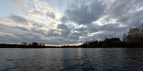  Summer fishing on the Desna river, beautiful panorama.
