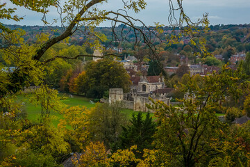 A view south from St Giles Hill over the city of Winchester, UK in Autumn