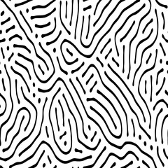 Naklejka premium Full Seamless Abstract Line Vector Pattern for girls boys clothes. Black and White Wallpaper for textile. Fashion style fabric print.