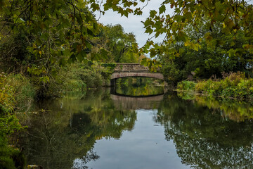 Obraz premium A view along the River Itchen close to the city of Winchester, UK in Autumn