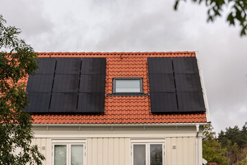 House with solar cells on the roof.