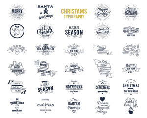 Big Christmas bundle - typography wishes, funny badges, holiday icons and other elements. New Year...