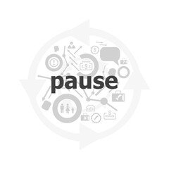 Pause word on digital background. Time concept . Icon and button set