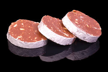 Delicious Classic Sweet Salami with reflection,
