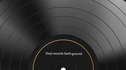 Vinyl record texture background. Realistic black blank backdrop. Dark label. Highly detailed. Vector illustration.