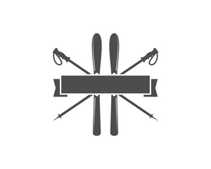 Winter sports Label template. Vintage Mountain explorer badge. Outdoor adventure logo design. Travel hipster insignia. Ski and snowboard icon symbol. Empty template. Camping emblem. Wilderness