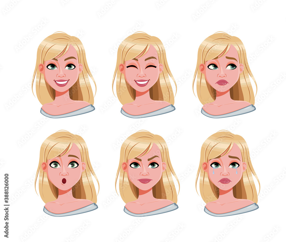 Sticker Face expressions of pretty blond woman