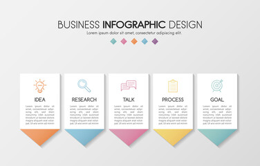 Business infograph with 5 steps. Colourful diagram. Vector