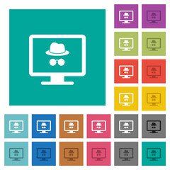 Monitor with incognito symbol square flat multi colored icons