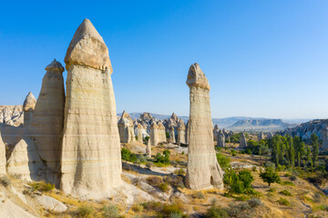 Panoramic view of Love valley near Goreme village, Cappadocia, Turkey