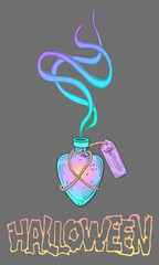 Halloween Bottle card template, vector illustration