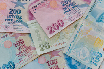 Background of the different turkish lira banknotes