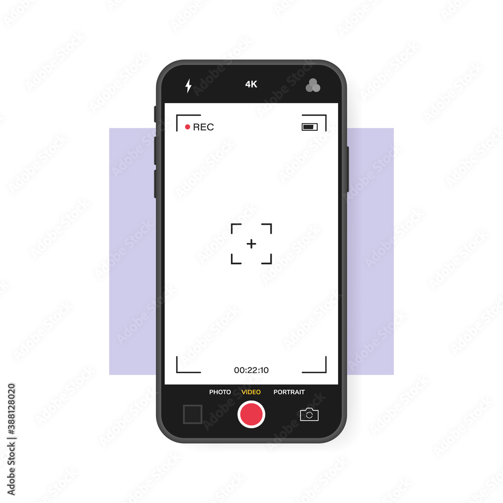 Wall mural mobile phone with record frame camera. viewfinder template. 4k phone resolution video rec frame. vid