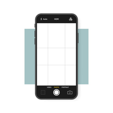 Mobile phone with camera interface. Mobile app application. Photo screen design template . Vector illustration graphic design
