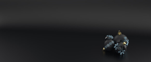 christmas lights in the night - 3D-illustration christmas banner with baubles reflecting the light - copy space