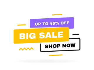 Big sale banner design with geometric elements. Shop now and up to 45 percent off. Banners template design for business, promotion, sale and advertising. Vector illustration