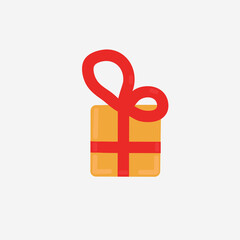 Surprise yellow box with red bow. Delight present. Flat design. Vector.