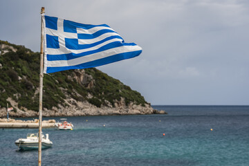 Fototapeta premium Greek flag fluttering in the wind