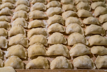 Traditonal Polish food called pierogi in raw form