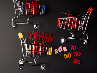 Black Friday, sales and discounts.On a dark background-the words Black Friday and discounts.Cyber Monday sale .