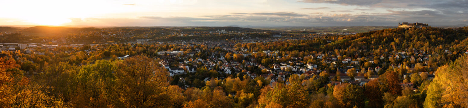 Autumnal View on Coburg, Germany, with Veste Coburg (Coburg Castle) at sunset