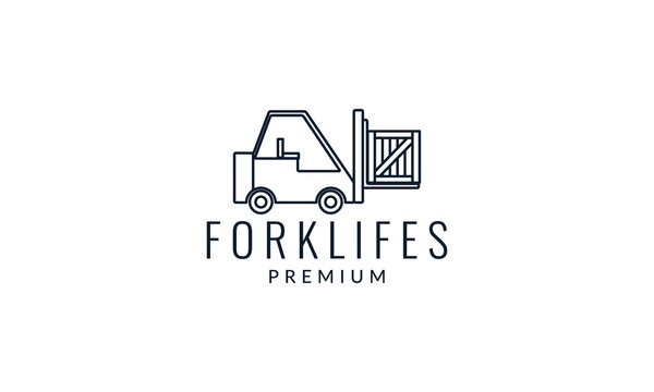 Forklift With Crate Line Outline  Logo Vector Icon Illustration