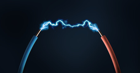 Fototapeta conceptual energy electric spark between two cables obraz