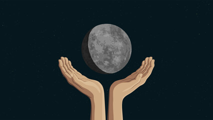 Detailed flat vector illustration of two hands holding Mercury.