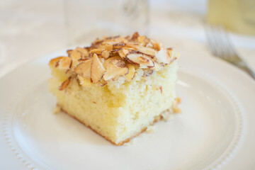 almond white cake slice