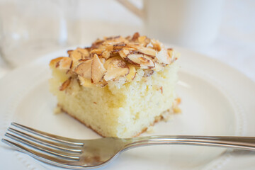 almond white cake with fork