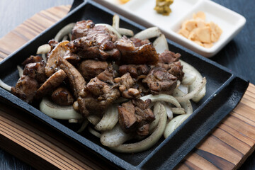 鶏肉と玉ねぎの鉄板焼き