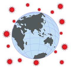 disease, flu, virus, epidemic, medicine, infection, pandemic, earth globe, map, planet, vector illustration