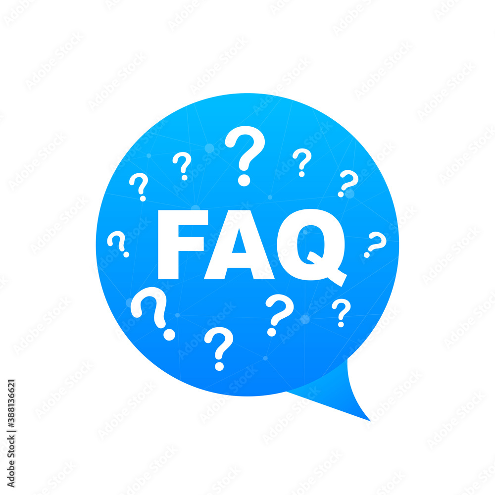 Poster frequently asked questions faq banner. computer with question icons. vector stock illustration.