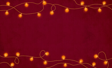 Red festive holiday background illustration with string lights